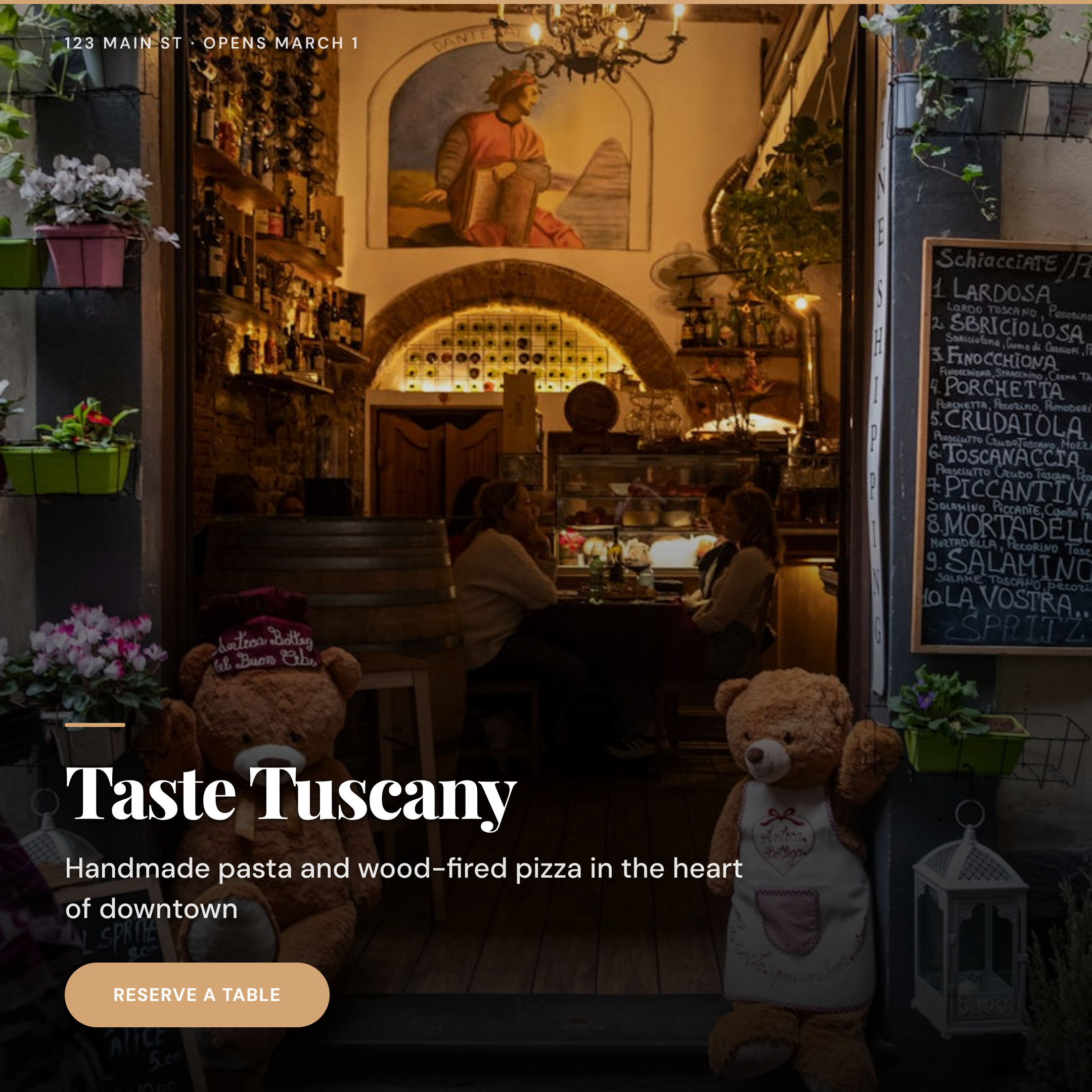 Restaurant promo with editorial photo overlay